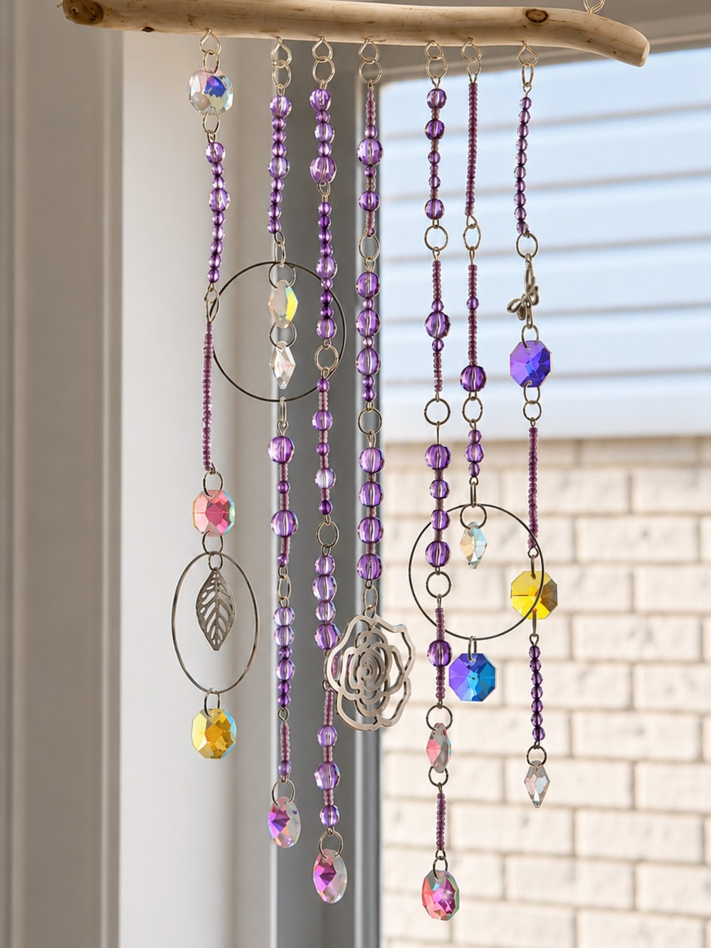 Handmade Purple Crystal Bead Window Mobile - Sparkling Home Accent